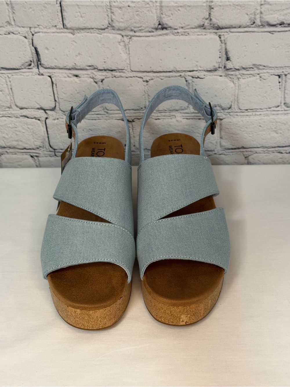 Toms Light Blue Crisscross Slingback Cork Wedge Sandals